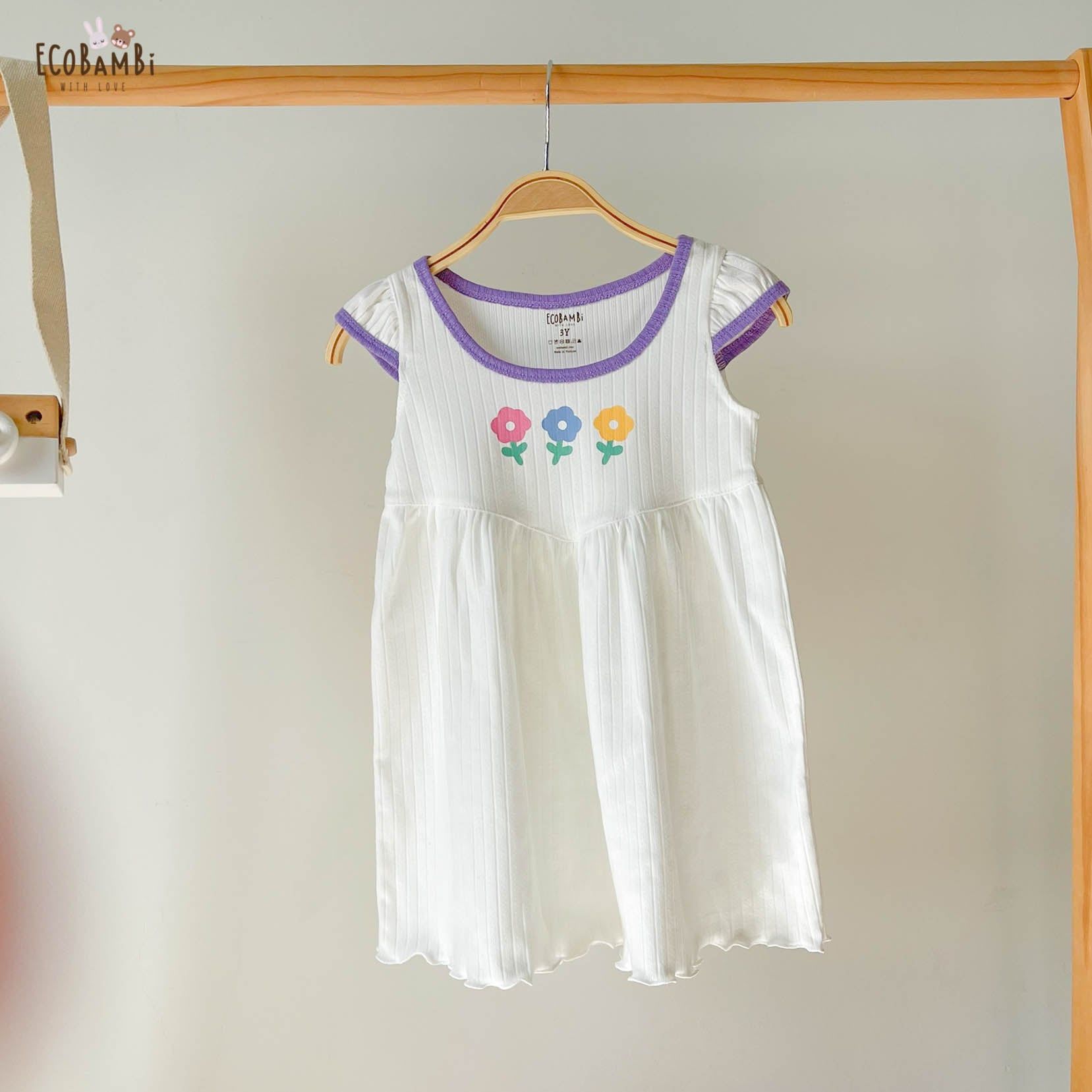  [PREMIUM] Đầm công chúa eo tim bé gái chất liệu thun Pointelle phiên bản Premium dệt hoa nổi cao cấp in họa tiết đáng yêu ECOBAMBI 