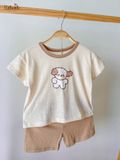  Bộ UNISEX quần LỠ thun cotton Heather phong cách Hàn Quốc in hoạ tiết nổi dễ thương cho bé ECOBAMBI 