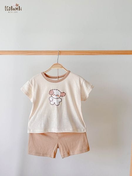  Bộ UNISEX quần LỠ thun cotton Heather phong cách Hàn Quốc in hoạ tiết nổi dễ thương cho bé ECOBAMBI 