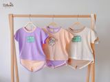  Bộ UNISEX QUẦN SHORT thun cotton Heather phong cách Hàn Quốc in hoạ tiết nổi dễ thương cho bé ECOBAMBI - 8935334000797 