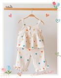  Bộ sát nách, QUẦN LỬNG cotton MUSLIN in hoạ tiết đáng yêu cho bé gái Ecobambi - BB-23BOBG007 