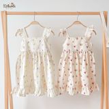  Đầm cotton gân tay cánh tiên phối lai bèo xinh xắn cho bé gái ECOBAMBI - BB-23DAMBG017 - 8935334001022 