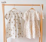  Đầm cotton muslin phối 3 tầng dáng xoè tay phồng đáng yêu cho bé gái BB-23DAMBG016 - ECOBAMBI - 8935334001046 