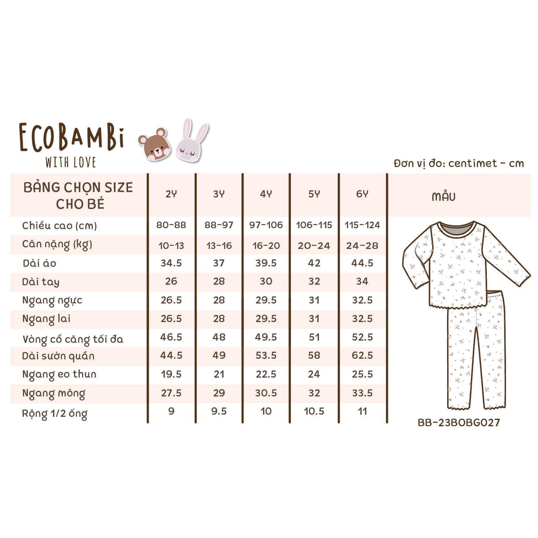  Bộ tay dài thun rib in hoa bé gái ECOBAMBI - BB-23BOBG027 - 8935334001183 