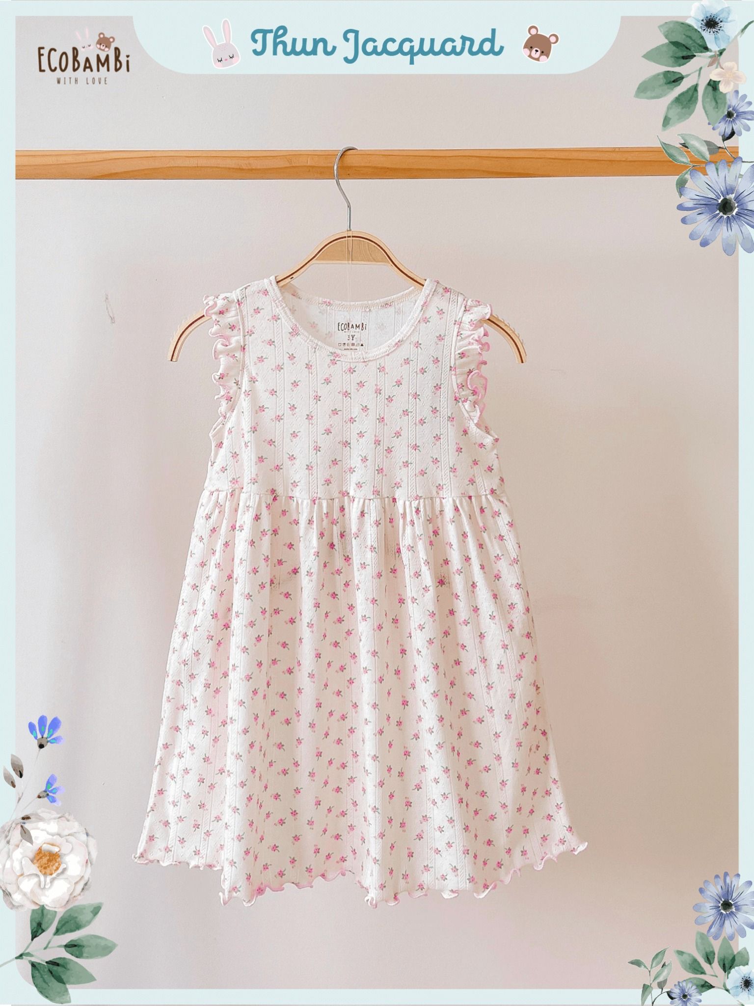  Đầm jacquard tay cánh tiên bé gái ECOBAMBI - BB-23DAMBG054 - 8935334000698 