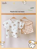  Bộ cotton Muslin Unisex tay ngắn, QUẦN SHORTS phong cách Hàn Quốc ECOBAMBI - BB-23BOBT052 - 8935334001374 