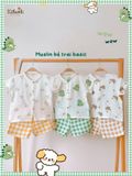  Bộ cotton Muslin Unisex tay ngắn, QUẦN SHORTS phong cách Hàn Quốc ECOBAMBI - BB-23BOBT052 - 8935334001374 