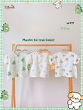  Bộ cotton Muslin Unisex tay ngắn, QUẦN SHORTS phong cách Hàn Quốc ECOBAMBI - BB-23BOBT052 - 8935334001374 