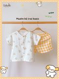  Bộ cotton Muslin Unisex tay ngắn, QUẦN SHORTS phong cách Hàn Quốc ECOBAMBI - BB-23BOBT052 - 8935334001374 