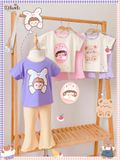  Bộ thun cotton tay ngắn, quần lỡ ống loe caro cho bé gái - BB-23BOBG004 - 8935334001213 