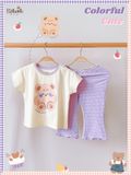  Bộ thun cotton tay ngắn, quần lỡ ống loe caro cho bé gái - BB-23BOBG004 - 8935334001213 