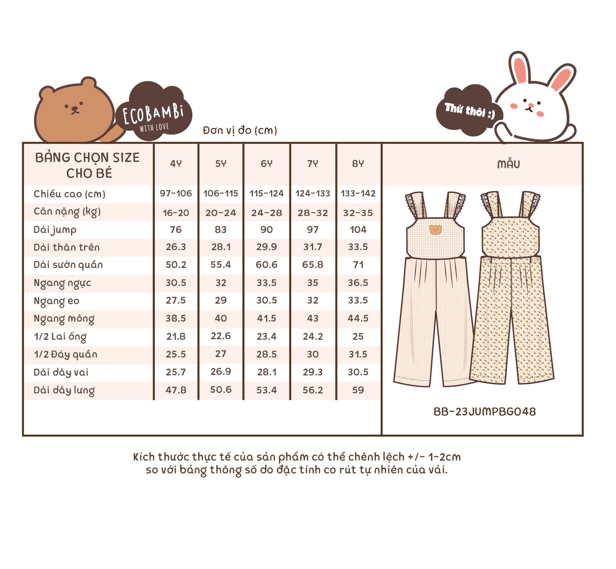  Jumpsuit linen khoét eo phối ren bé gái ECOBAMBI - BB-23JUMPBG048 - 8935334001336 