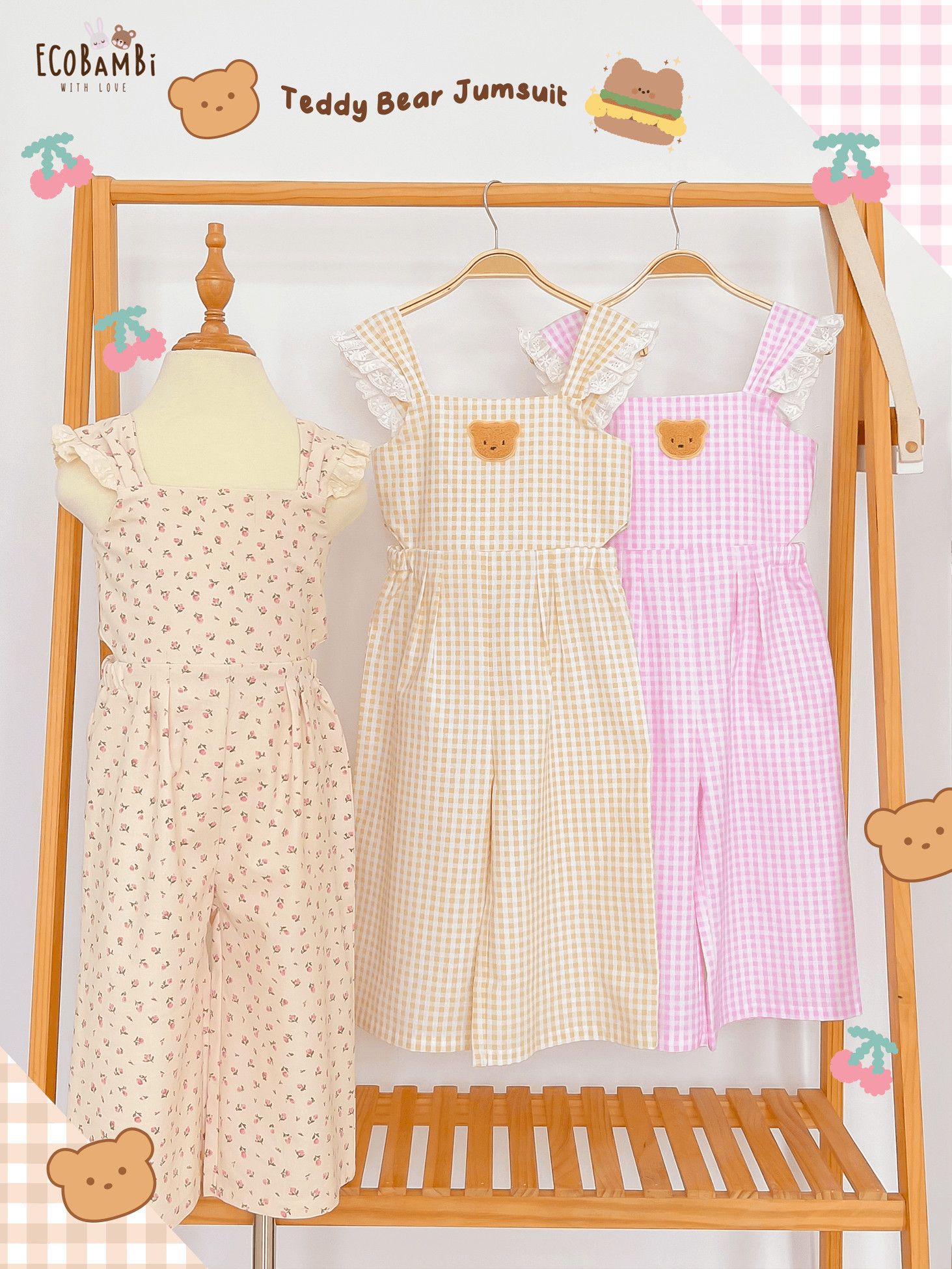  Jumpsuit linen khoét eo phối ren bé gái ECOBAMBI - BB-23JUMPBG048 - 8935334001336 