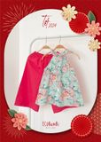  Set yếm Tết nhung hoa phối linen bé gái ECOBAMBI - BB-23YEMBG063 - 8935334001411 
