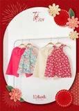  Set yếm Tết nhung hoa phối linen bé gái ECOBAMBI - BB-23YEMBG063 - 8935334001411 