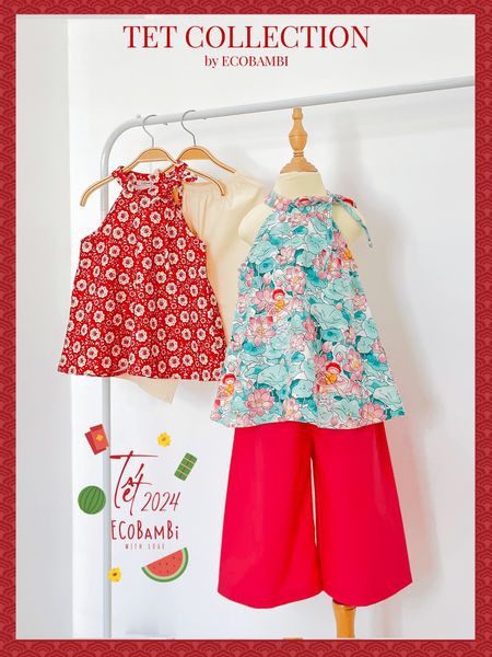  Set yếm Tết nhung hoa phối linen bé gái ECOBAMBI - BB-23YEMBG063 - 8935334001411 