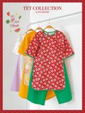  Set áo dài Tết cách tân, thiết kế mang đậm phong cách Vintage cao cấp dành cho bé gái chất liệu linen in hoạ tiết hoa nhí ECOBAMBI - 8935334000841 