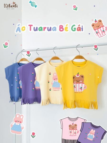  Áo thun croptop tua rua bé gái ECOBAMBI - 1008 - BB-23AOBG010 