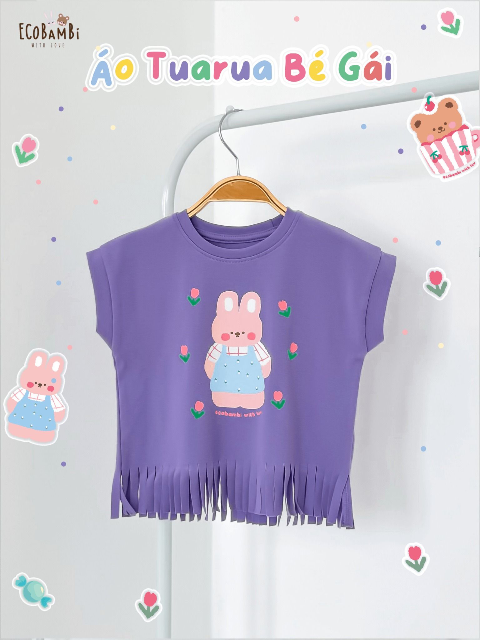  Áo thun croptop tua rua bé gái ECOBAMBI - 1008 - BB-23AOBG010 