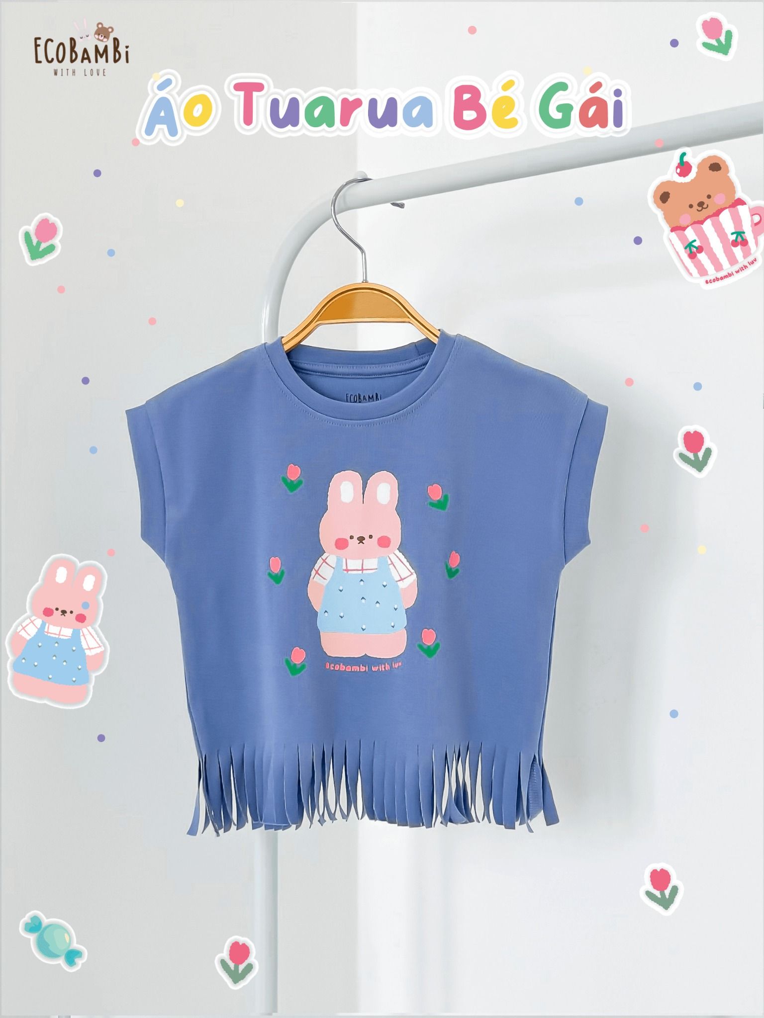  Áo thun croptop tua rua bé gái ECOBAMBI - 1008 - BB-23AOBG010 