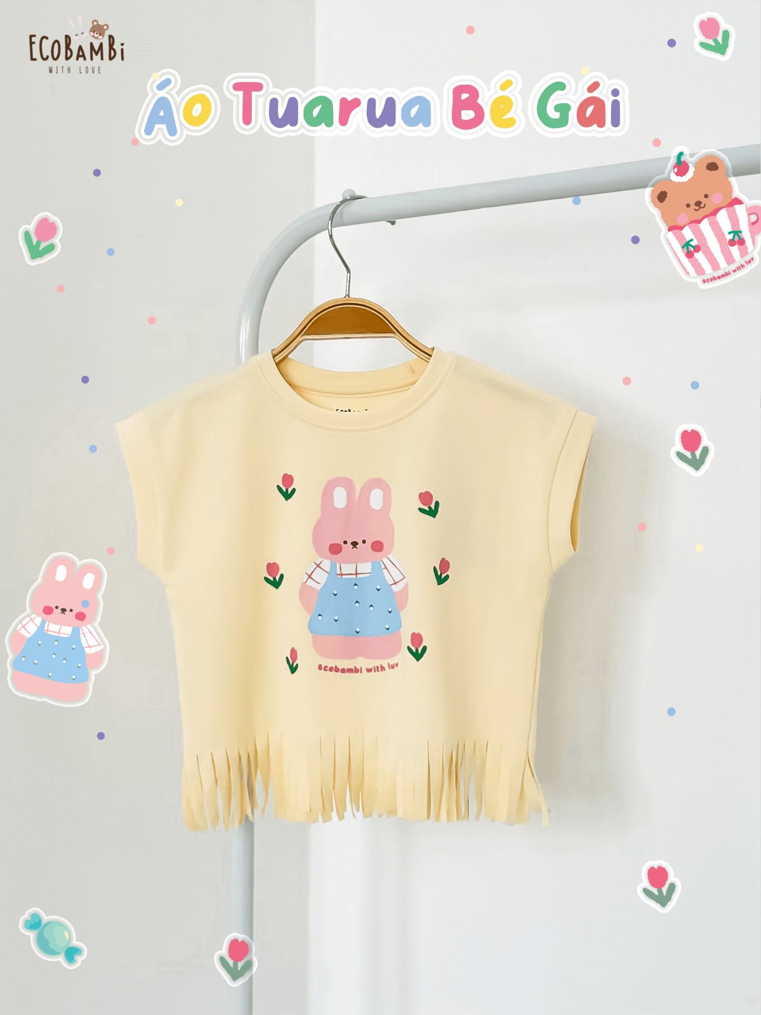  Áo thun croptop tua rua bé gái ECOBAMBI - 1008 - BB-23AOBG010 