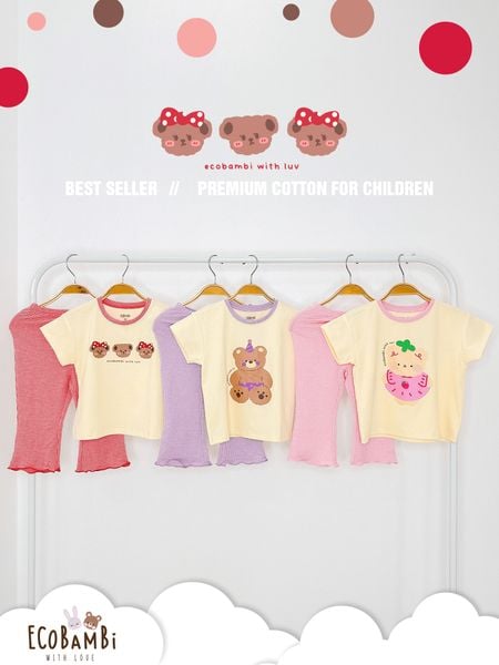  Bộ thun cotton tay ngắn, quần lỡ ống loe caro cho bé gái - BB-23BOBG004 - 8935334001213 