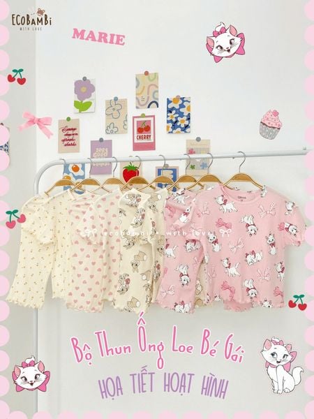  Bộ thun quần ống loe - tay ngắn form thoải mái họa tiết dễ thương bé gái ECOBAMBI - BB-24BOBG038 - 8935334001824 
