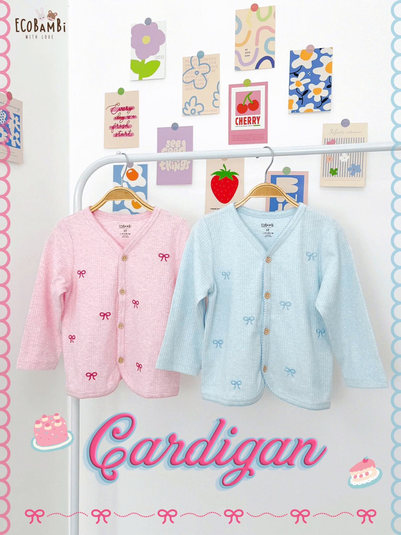  Cardigan thêu nơ dễ thương cho bé gái ECOBAMBI - BB-23AKBG046 - 8935334001862 