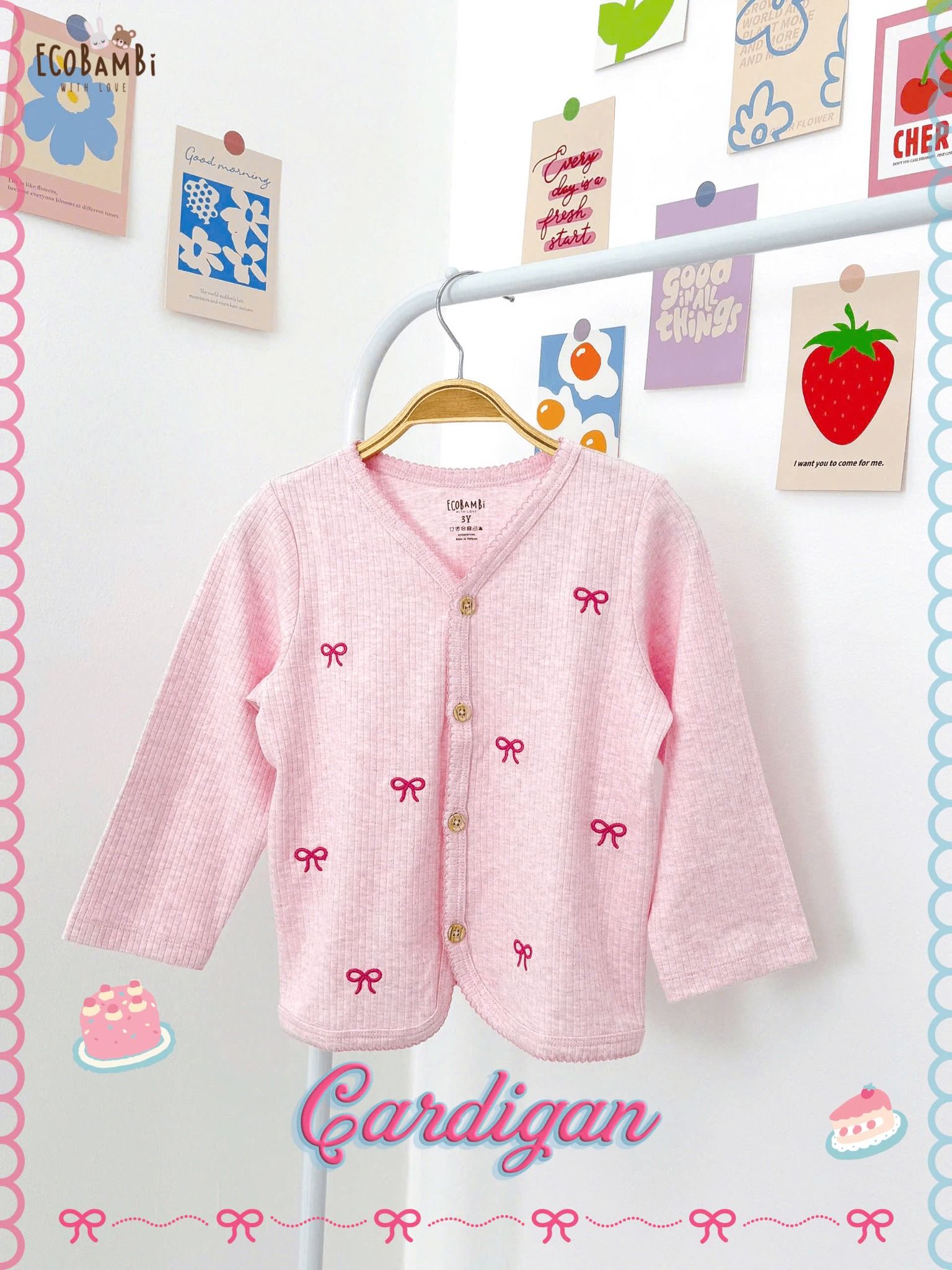  Cardigan thêu nơ dễ thương cho bé gái ECOBAMBI - BB-23AKBG046 - 8935334001862 