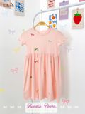  Đầm thun waffle sợi tre tay ngắn thêu NƠ bé gái - BB-24DAMBG032 - 8935334001732 