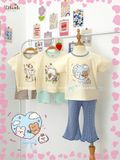  Bộ thun cotton tay ngắn, quần lỡ ống loe caro cho bé gái - BB-23BOBG004 - 8935334001213 