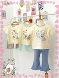  Bộ thun cotton tay ngắn, quần lỡ ống loe caro cho bé gái - BB-23BOBG004 - 8935334001213 