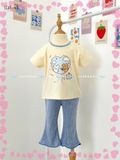  Bộ thun cotton tay ngắn, quần lỡ ống loe caro cho bé gái - BB-23BOBG004 - 8935334001213 