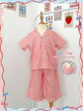  Pyjama Hè cotton thô caro nơ bé gái - 8935334001855 