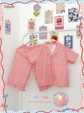  Pyjama Hè cotton thô caro nơ bé gái - 8935334001855 
