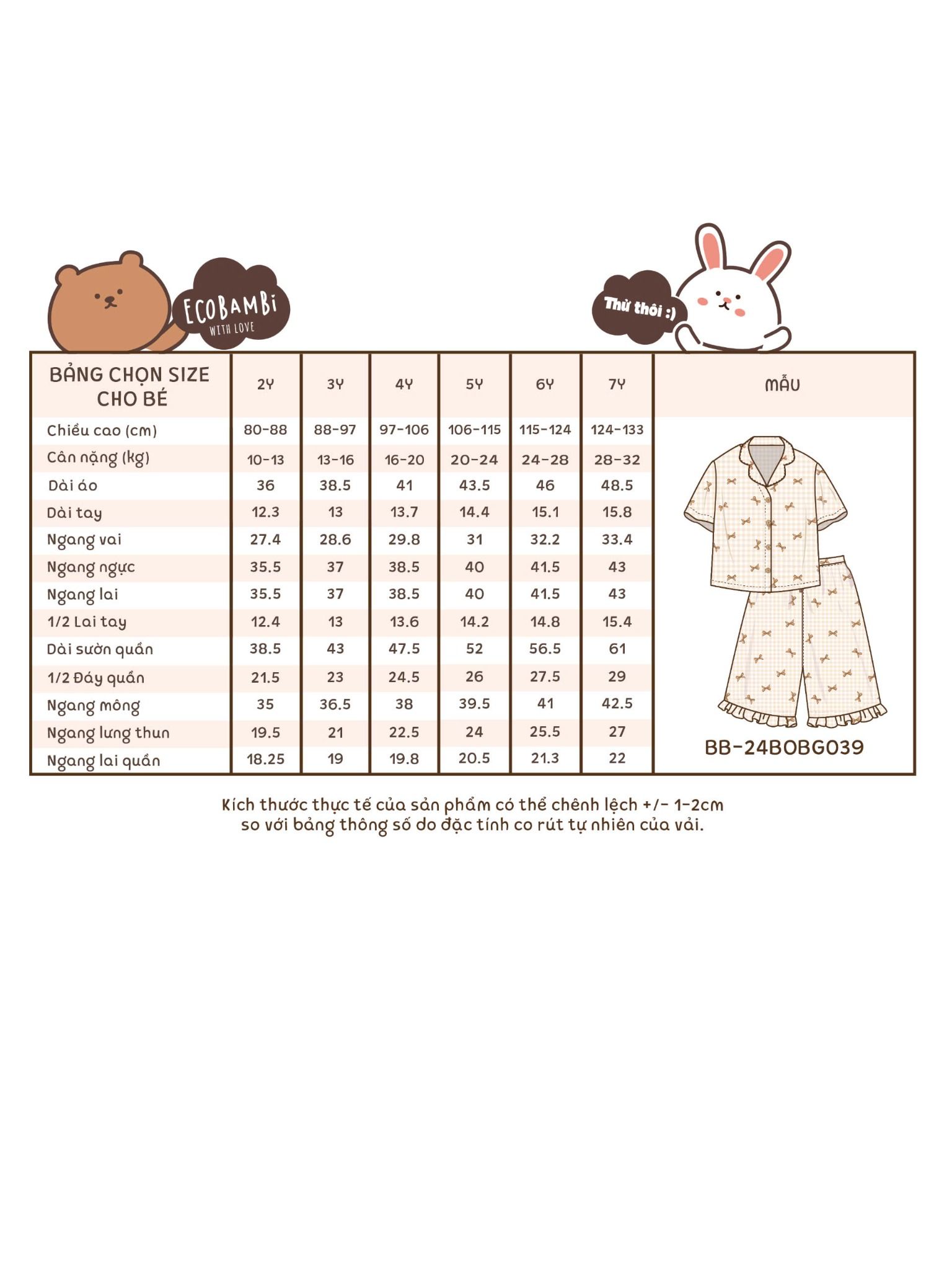  Pyjama Hè cotton thô caro nơ bé gái - 8935334001855 