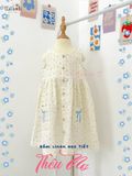  Đầm linen họa tiết sát nách có túi bé gái - 8935334001909 
