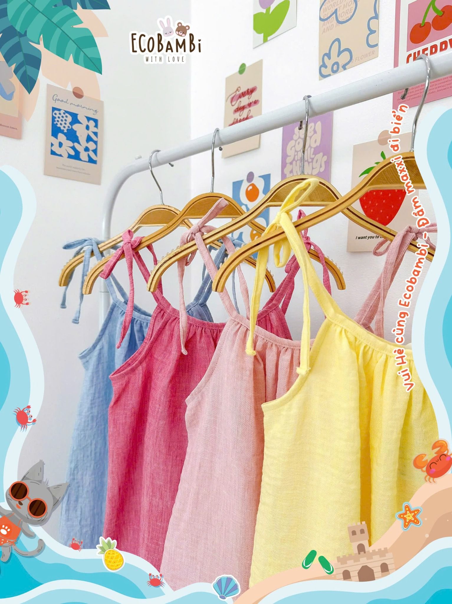  Đầm yếm muslin linen bé gái ECOBAMBI - 8935334000209 