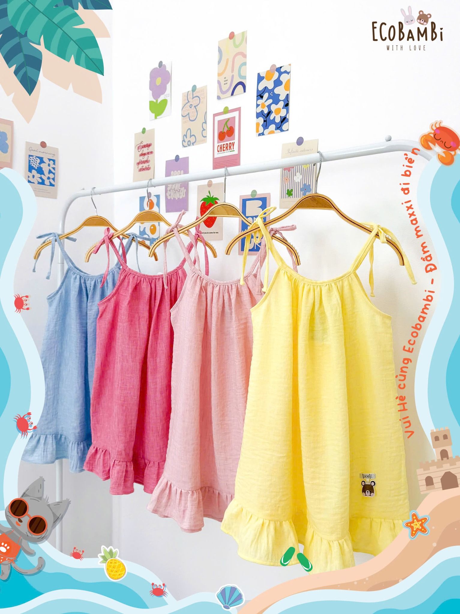  Đầm yếm muslin linen bé gái ECOBAMBI - 8935334000209 