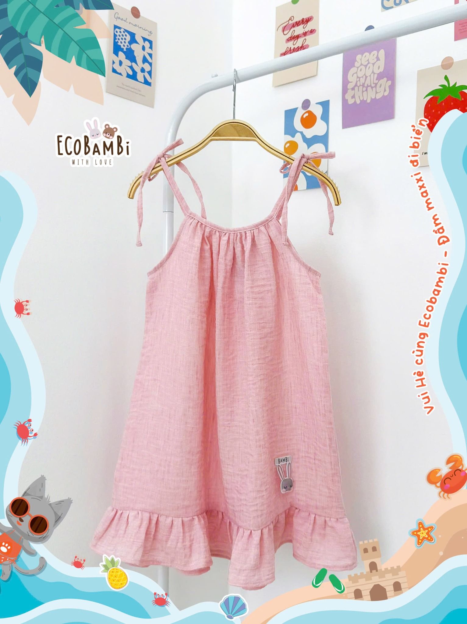  Đầm yếm muslin linen bé gái ECOBAMBI - 8935334000209 