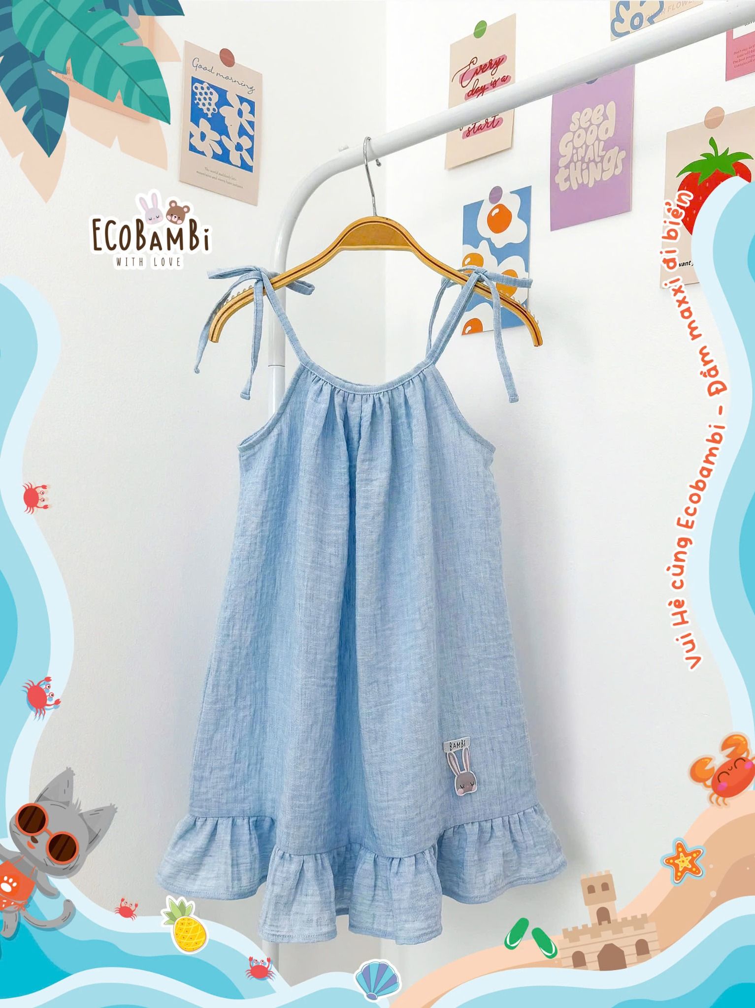  Đầm yếm muslin linen bé gái ECOBAMBI - 8935334000209 