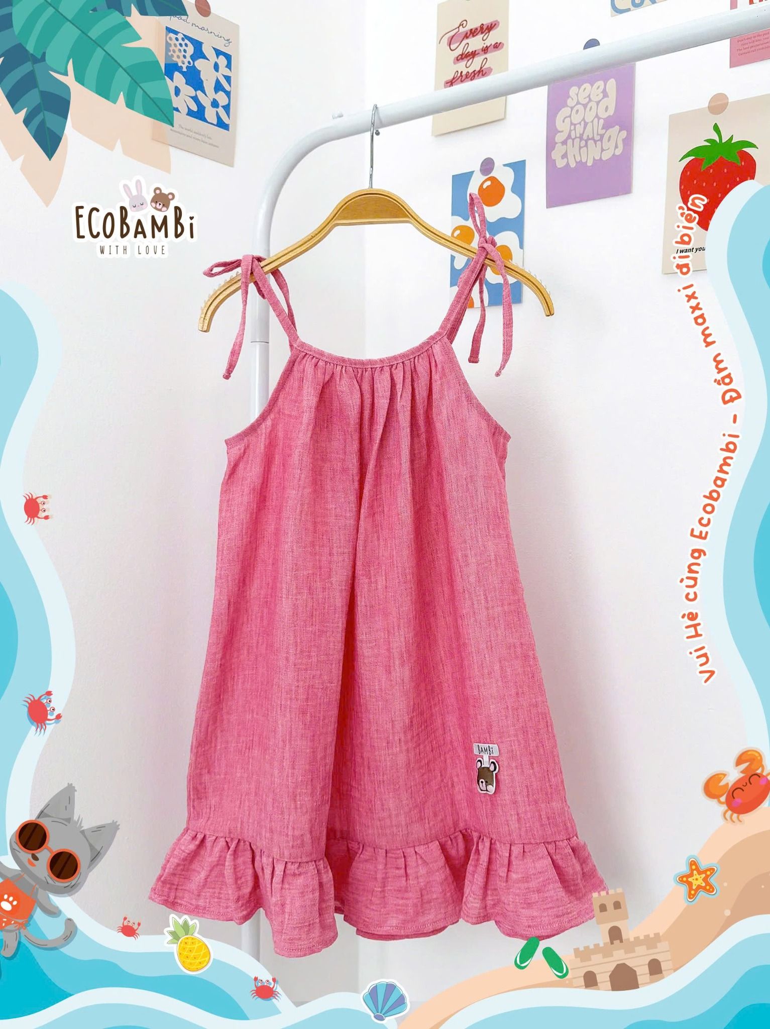  Đầm yếm muslin linen bé gái ECOBAMBI - 8935334000209 