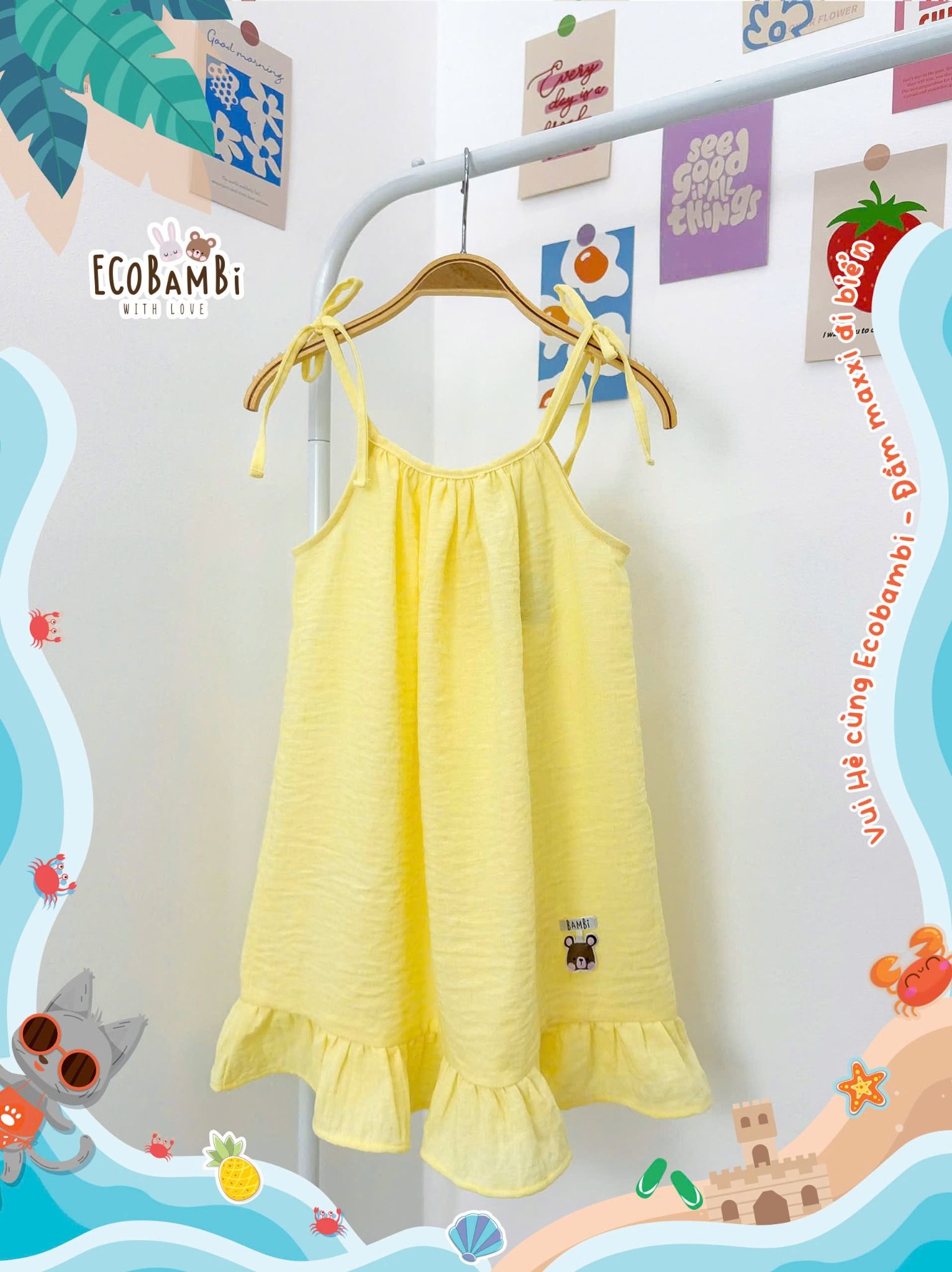  Đầm yếm muslin linen bé gái ECOBAMBI - 8935334000209 