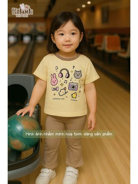  Bộ thun cotton tay ngắn, quần lỡ ống loe caro cho bé gái - BB-23BOBG004 - 8935334001213 
