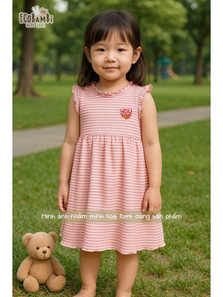  Đầm thun rib sọc sát nách phối bèo bé gái ECOBAMBI - BB-24DAMBG041 - 8935334001848 