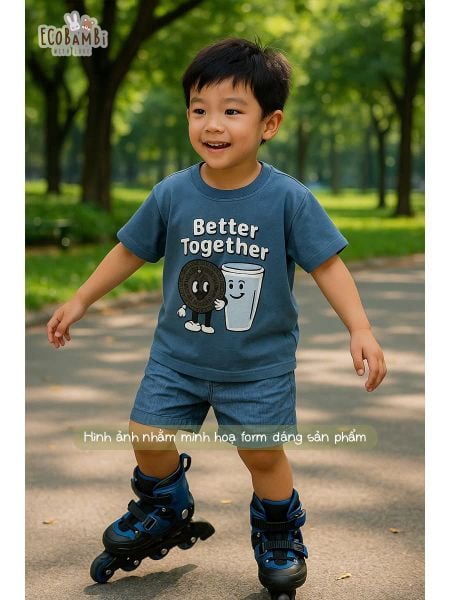  Bộ thun phối quần shorts muslin linen bé trai - 8935334001701 
