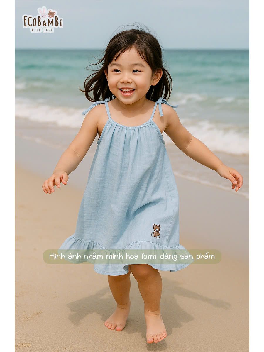  Đầm yếm muslin linen bé gái ECOBAMBI - 8935334000209 
