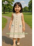  Đầm linen họa tiết sát nách có túi bé gái - 8935334001909 