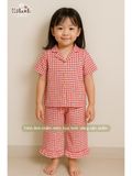  Pyjama Hè cotton thô caro nơ bé gái - 8935334001855 
