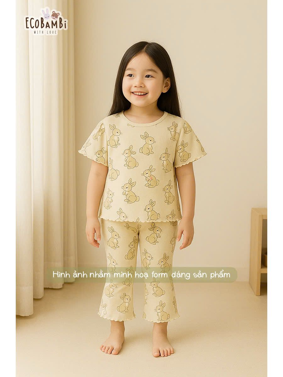  Bộ thun quần ống loe - tay ngắn form thoải mái họa tiết dễ thương bé gái ECOBAMBI - BB-24BOBG038 - 8935334001824 